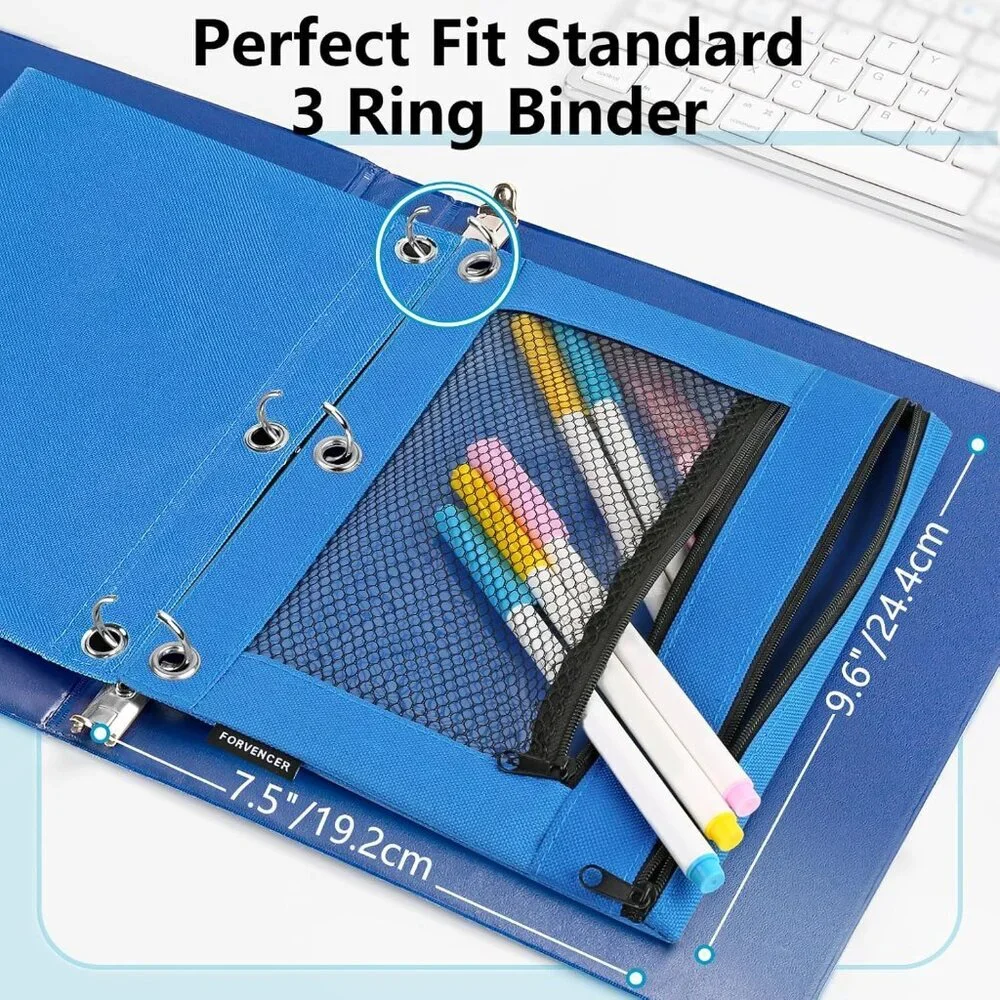 Pencil Pouch for 3 Ring Binder, Clear Pencil Case Bag with Smooth Zipper, Pen Or